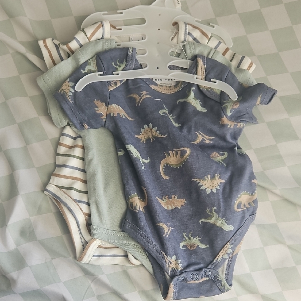 Kids One-Piece Bodysuit - Navy Dinosaur Print